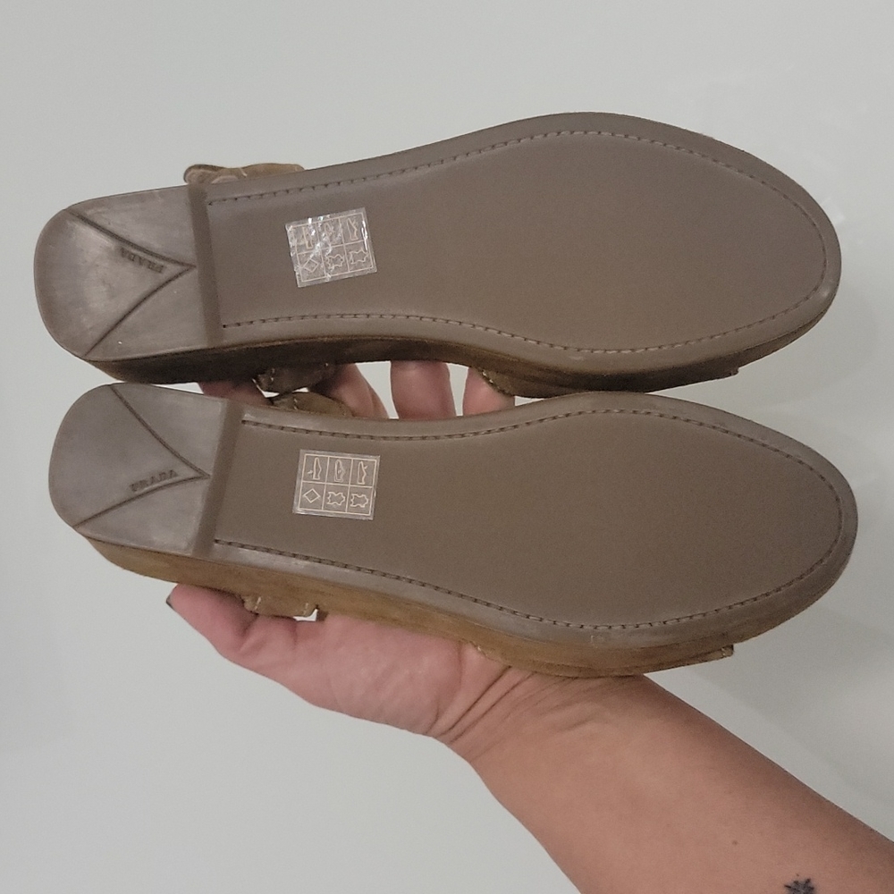 Prada Brown Suede Wedge Sandals - Picture 9 of 12